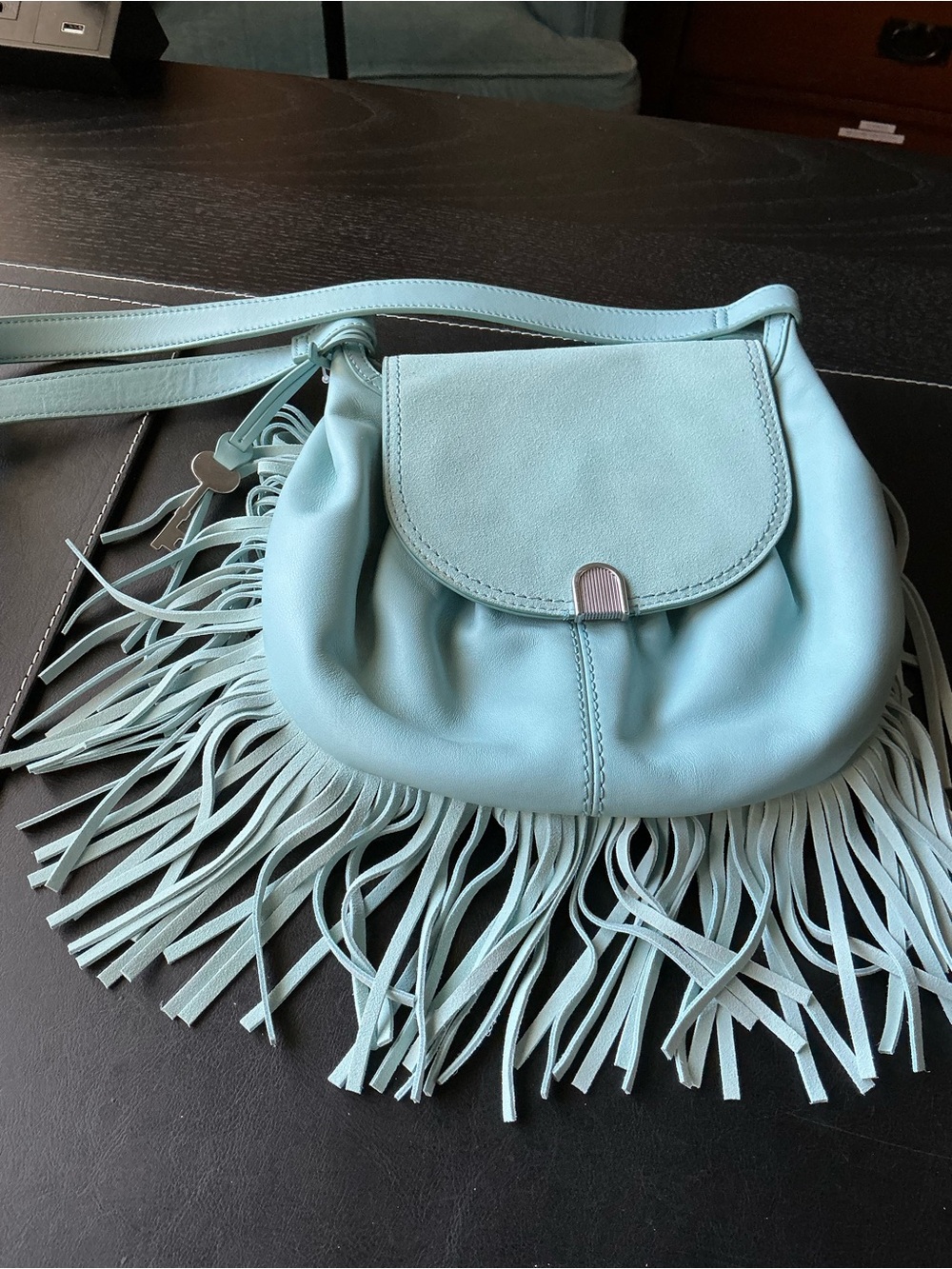 Fossil Women's Fringe Crossbody Bag in Light blue/aqua